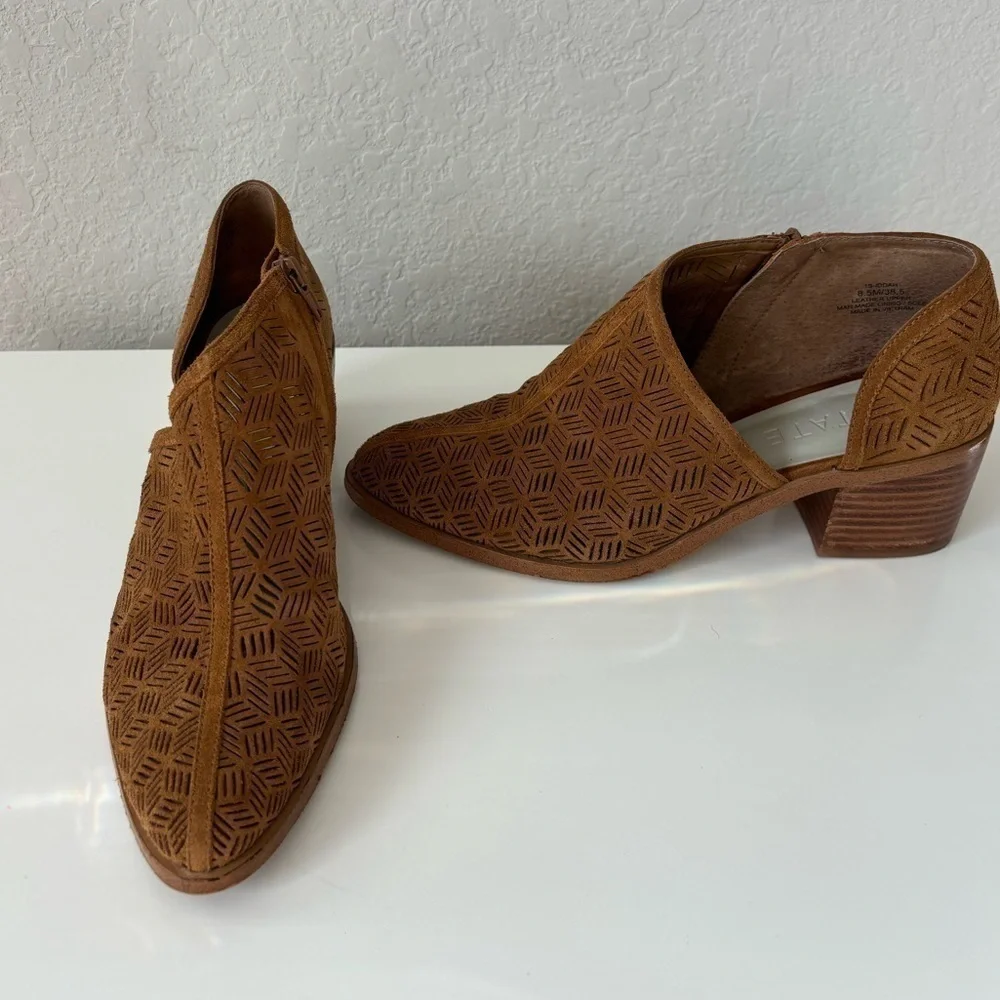 1. State Iddah Brown perforated suede Booties SZ 8.5